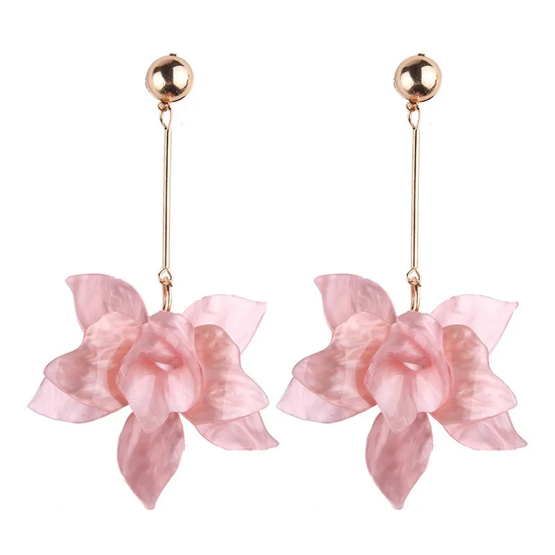

2019 Hot Acrylic Flower Earring Long Gold Costume Pink Earrings For Girls, Picture
