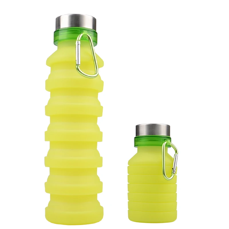 

Custom Logo BPA Free Silicone Folding Water Bottle with stainless steel Lid