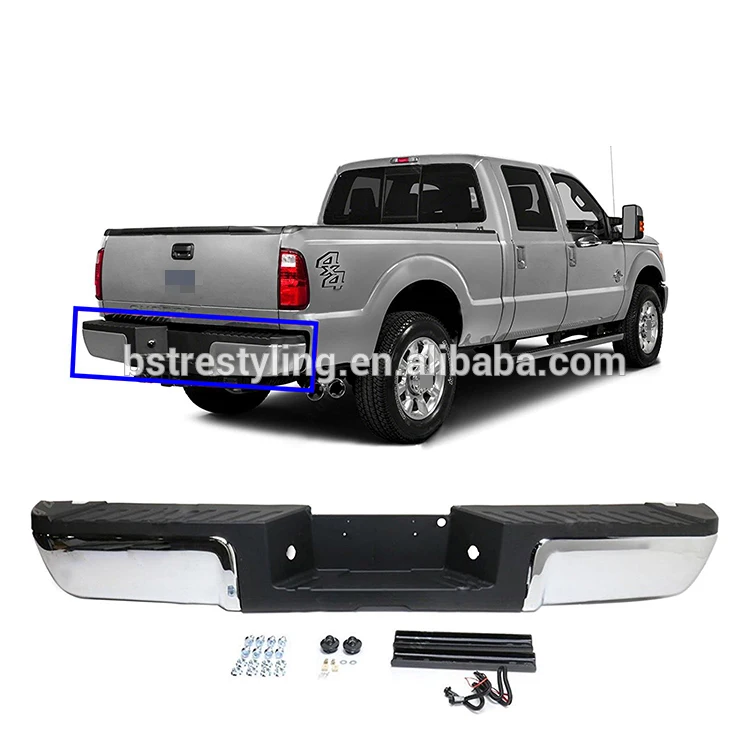 thumbnail image 2 of Silscvtt Chrome Steel Rear Bumper Assembly – Fits 2008-2016 Ford F-250 F-350 F-450 Super Duty W/ Mounting Hardware 2 of 4