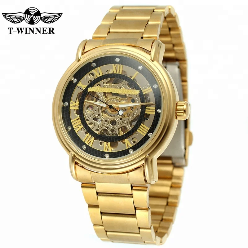 

Men's Golden Skeleton Watches 2017 WINNER Auto Mechanical Wristwatches Stainless Steel Strap Top Brand Luxury, 1 colors