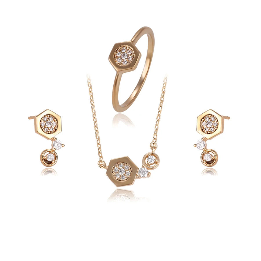 

64483 Xuping new arrival top quality royal three pieces set Environmental Copper luxury gold jewelry set, White
