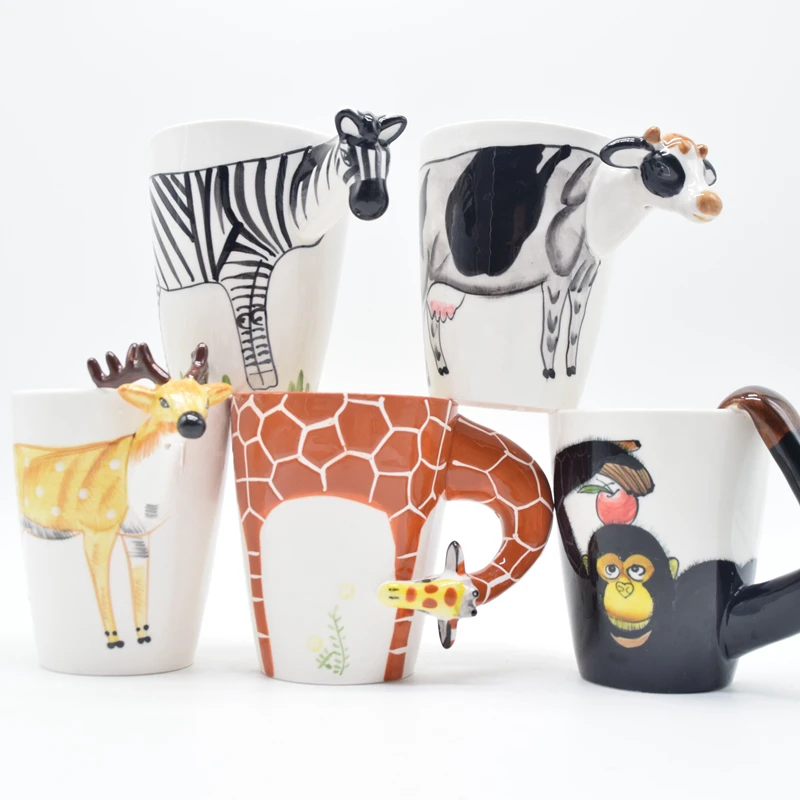 Wholesale high quality personality porcelain animal cups creative cheap glazed ceramic 3D 400ml mugs