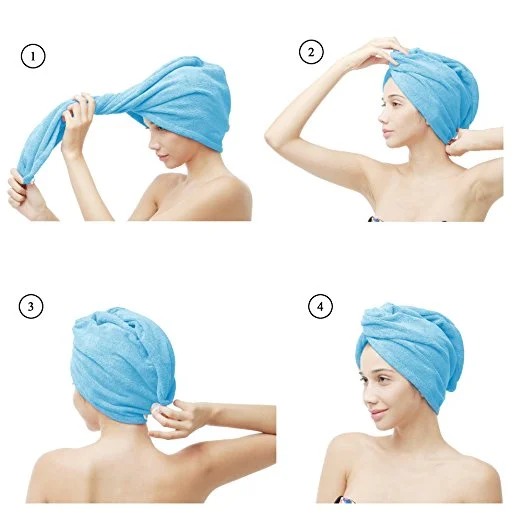 超柔软超细纤维美容大吸水帽浴沙龙毛巾与按钮的毛巾