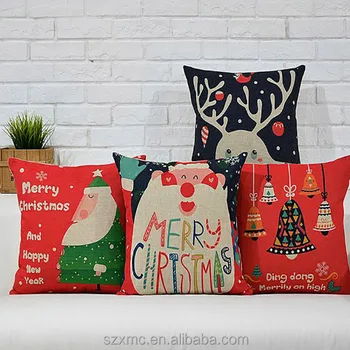 Happy Christmas Item New Design Natural Burlap Throw Pillow