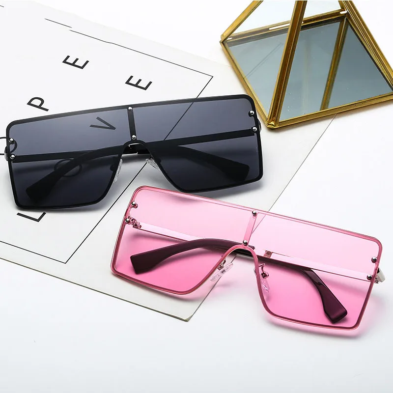 

Conjoined lenses sun glasses Square one piece plat PC frame sunglasses oversized shades ocean lens, Mix color or custom colors