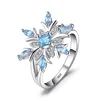 Snowflake Genuine Blue Topaz Ring Solid 925 Sterling Silver Jewelry Fashion Ring For Women Christmas Gift On Sale