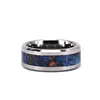 New Men's Ring 2018 Flat Beveled Edges Tungsten Band Ancient Ocean Blue Stabilized Wood Inlay Exclusive Tungsten Ring
