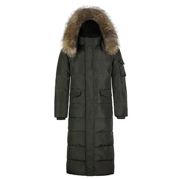 Winter Men's Long Down Jacket Over The Knee Fur Collar Thick Large Size ...