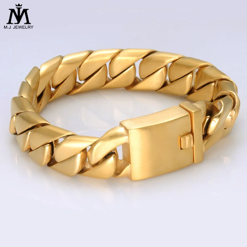 

316 L Stainless Steel PVD Gold Plated 16 mm Wide Chain Men Box Clasp Bracelet, Silver , gold , rose gold , black .