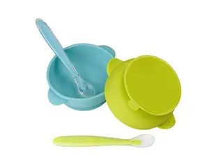 Image of Durable Food-grade Suction Bowl Spoon Set Suction Silicone Baby Dinnerware Set