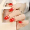 Simple 24pcs/box 4colors Gradient series design finished false nails long round full cover nail tips with a glue