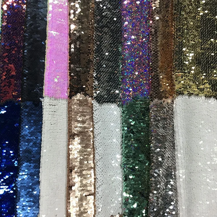 
Factory wholesale Hot Custom-Made Colorful Double Sided Fish Scale Mermaid Reversible Sequin Fabric 
