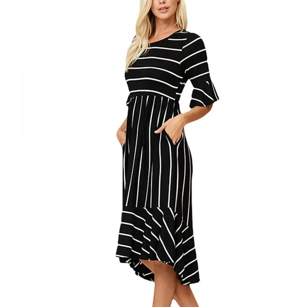 

New Ladies strip dress women one piece dress simple sexy mid-calf dress