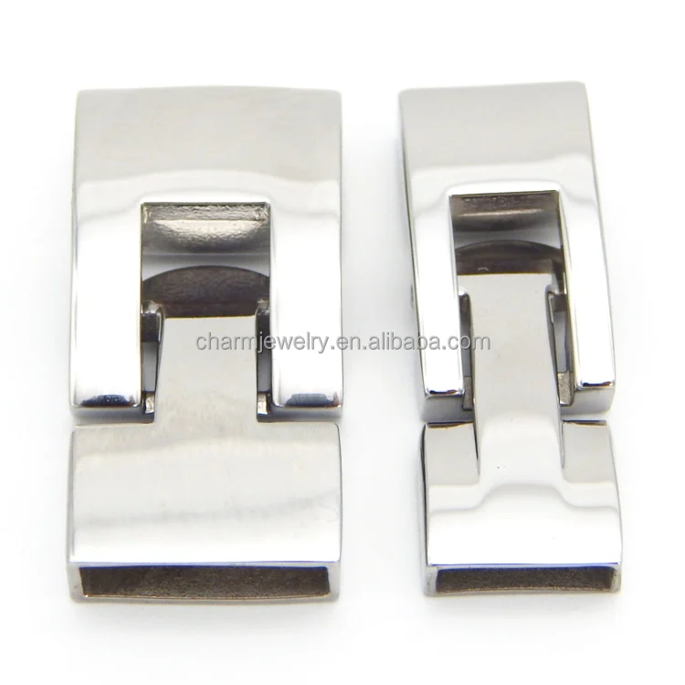 

BX077 Wholesale 316L stainless steel flat clasp for leather bracelet DIY jewelry finding hole 10*3mm, Silver(can be plated as your request )