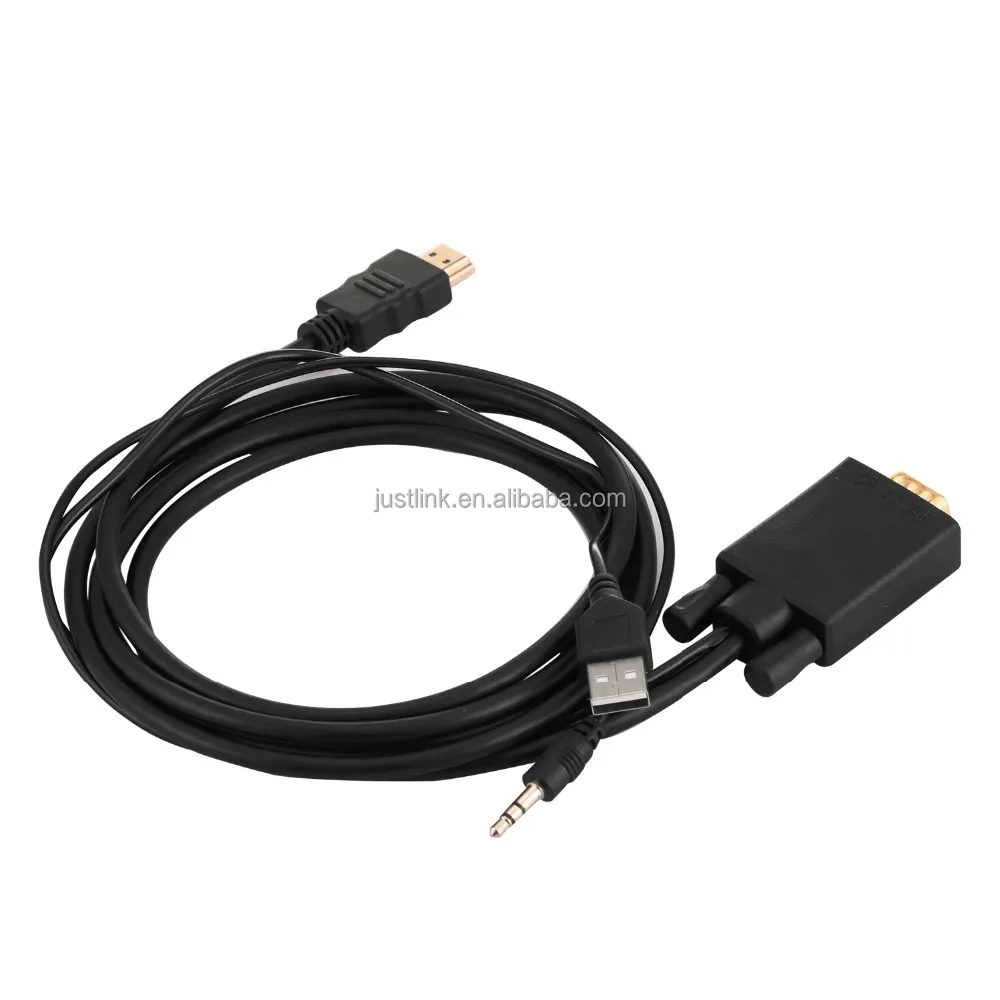 

High Quality VGA male to HDMI male + USB A charge power with audio Cable Adapter Converter 1.8M Black with gold plated
