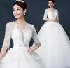Z54027B Latest Long Lace Sleeve Wedding Dresses Deep V Neck Bridal Gown