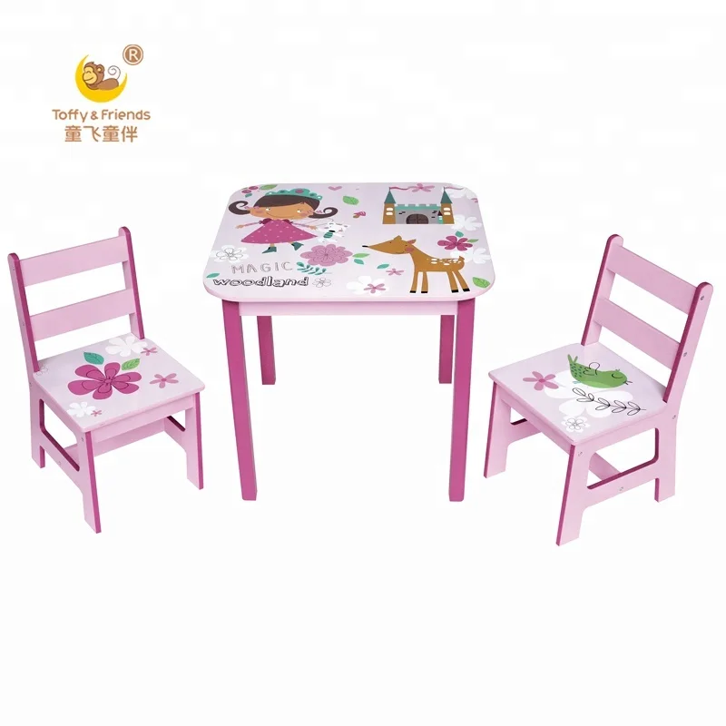 Kids Wooden Table And Chairs Set In Deer Girl Design Buy Kid