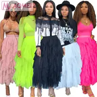 

Z1022 new style stylish irregular high waist pure color summer woman long layered tulle skirt