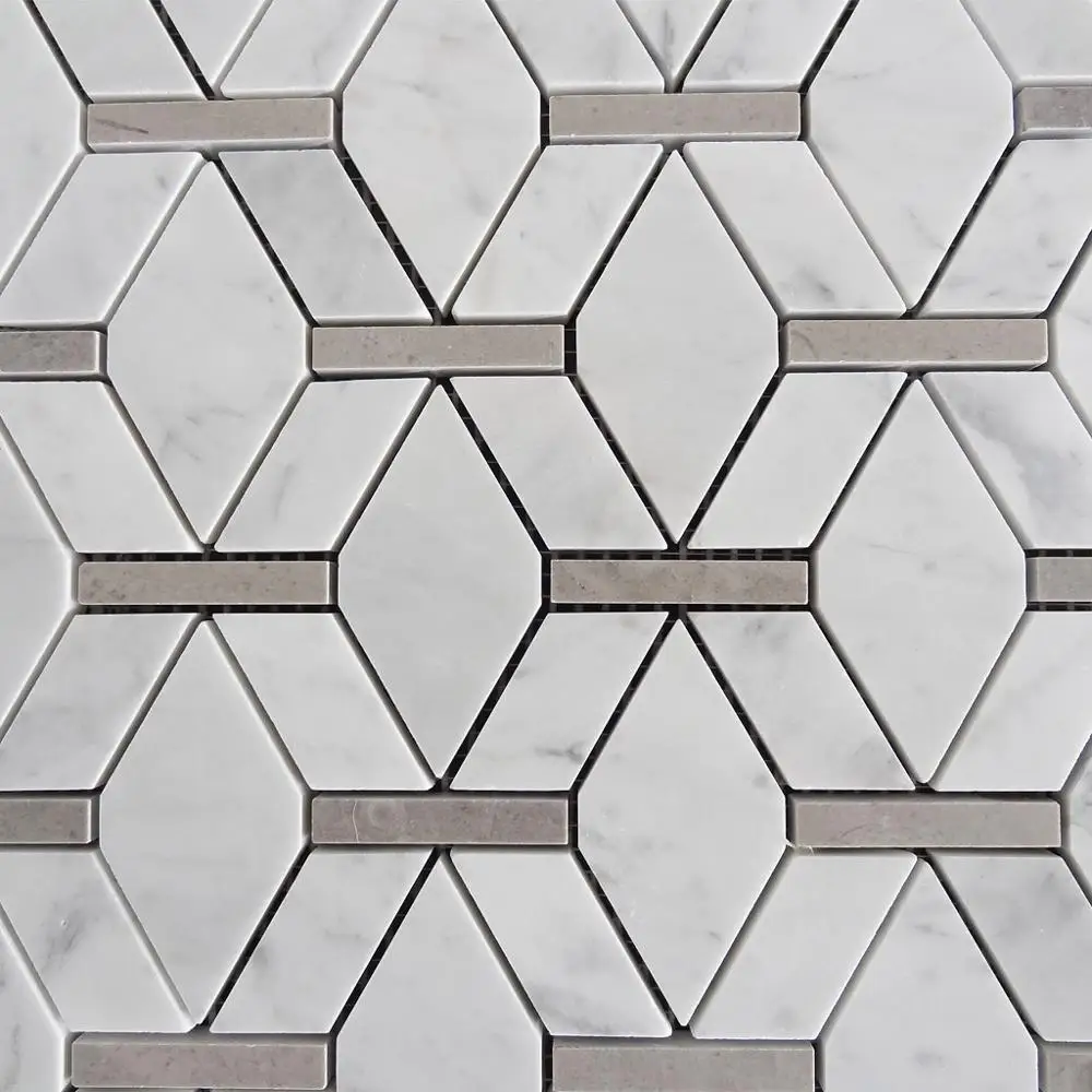 钻石形状卡拉拉白色大理石地砖