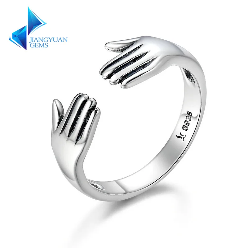 

Double A Hug Hand Women Jewelry Open Finger 925 Sterling Silver Rings