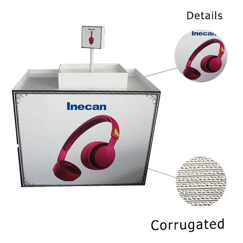 Supermarket CMYK Promotional Paper Board Cardboard PDQ Pallet Displays For Headphone
