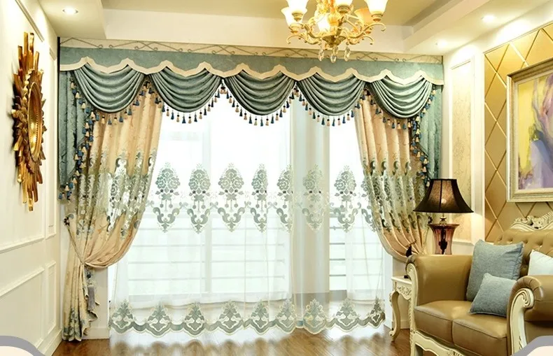 高品质豪华欧式风格窗帘浪漫绣花窗户/房间窗帘面料