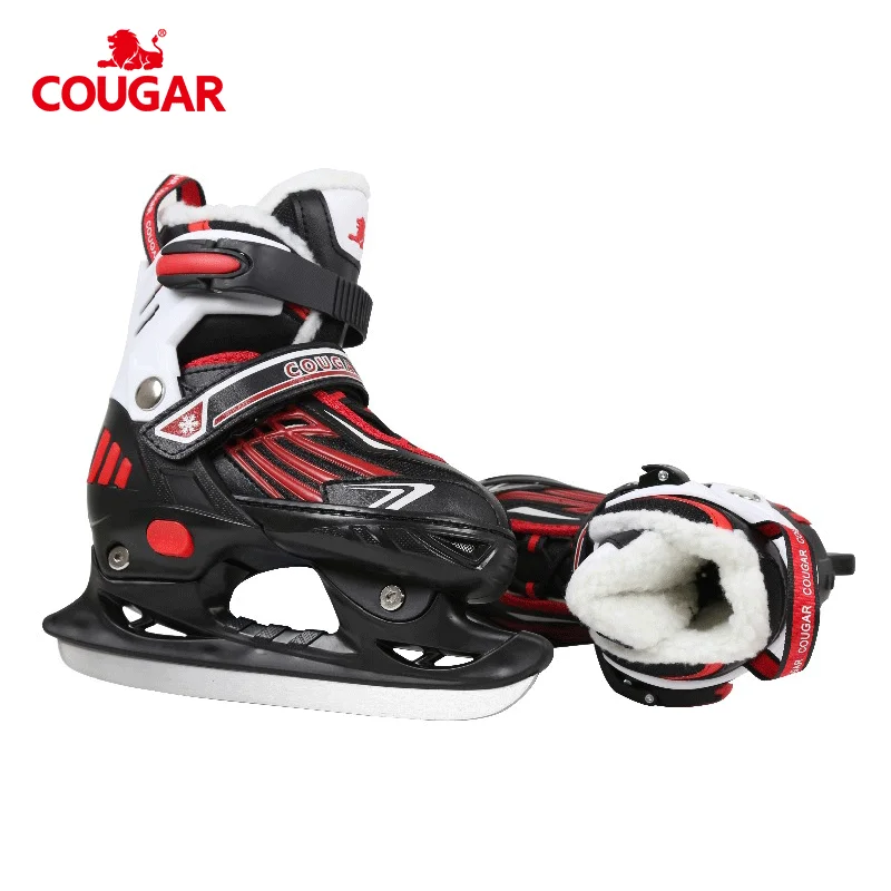 

Wholesale Cougar short track adjustable ice skates with blades for synthetic ice rink, Black red/grey pink