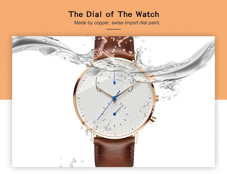 Most Popular Chronograph Wrist Watches Stainless Steel Back Minimalist Watch Leather