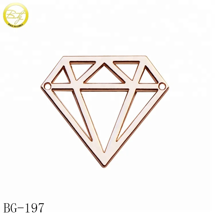 

Diamond shape custom 3d logo hollow metal clothing label tag with 2 holes, Gold/nickle/gunmetal etc
