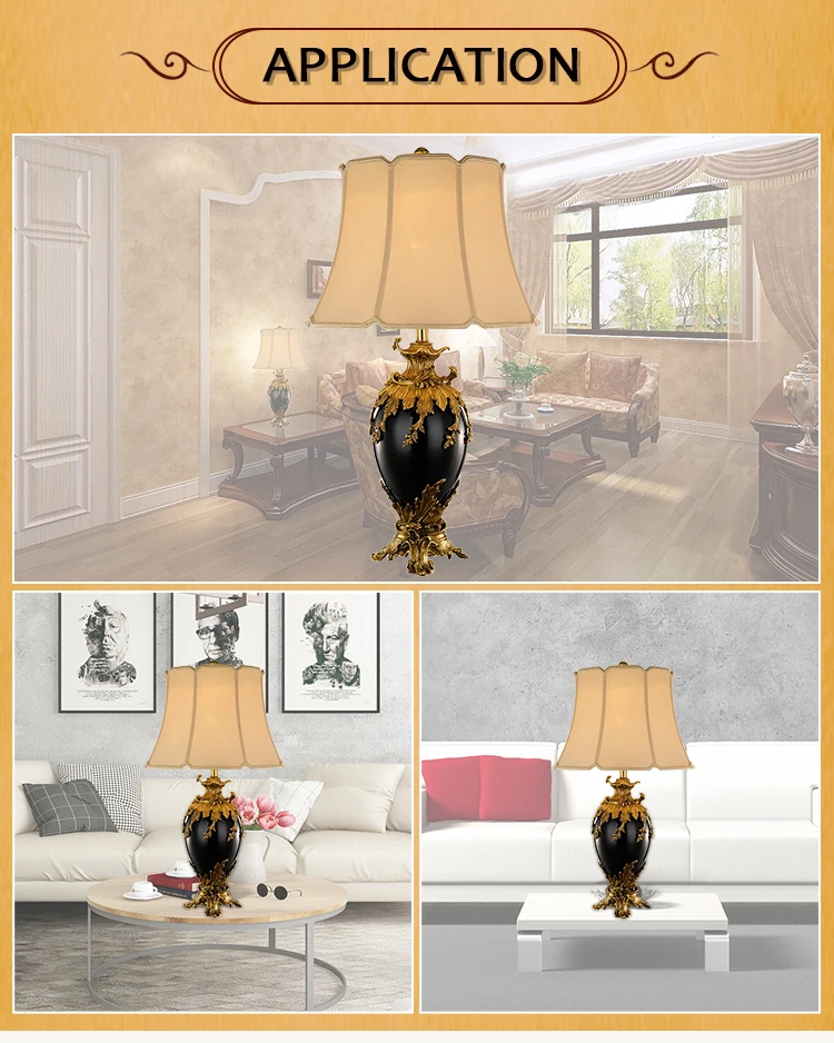 Classical Western Style Home Decorative Black Porcelain Table Lamp