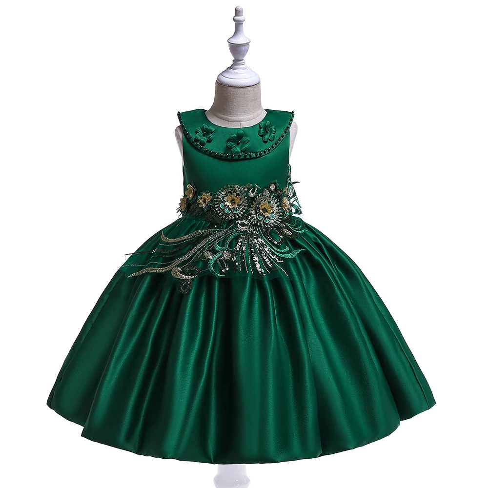 Hot Selling Kids Korean Clothes Girls Elegant Midi Sequins Evening Party Dress L5085