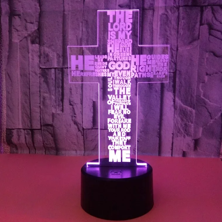 Christ Jesus Cross 3D Night Light Table Desk Lamps,7 Color Changing Touch Lights with Acrylic Flat & ABS Base & USB Cabler