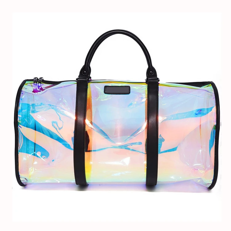 

INS Fashion Holographic Clear Waterproof Female Luggage Duffle Bag Laser PVC Travel Duffel Bag For Women, Laser or custom color