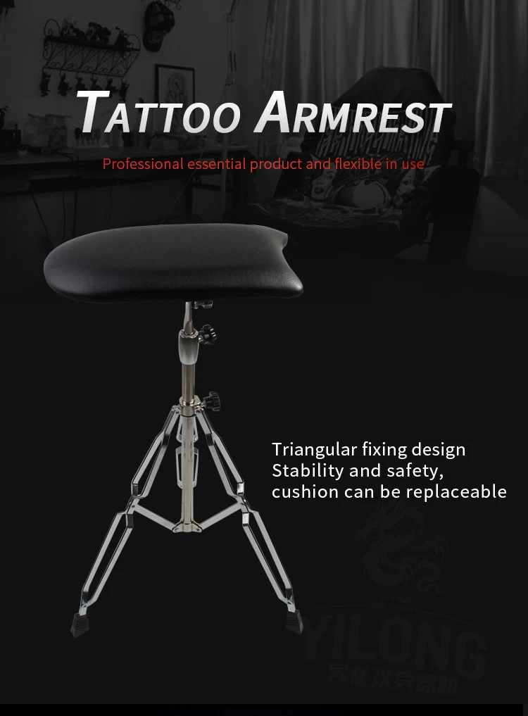 Yilong Wholesale Stainless Steel Tattoo Chair Black Color Comfortable Tattoo Ajustable tattoo armrest