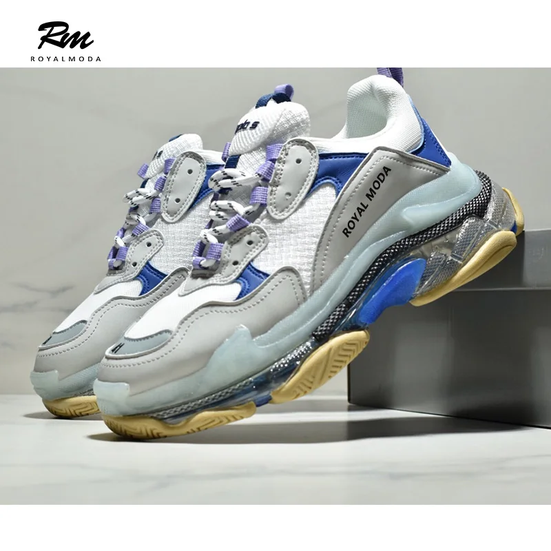 

2019 new high quality top fashion brands blue Triple S Clear Sole Sneakers air sole shoes eu38 eu41