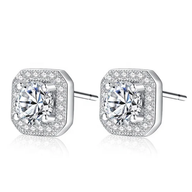 

New Dazzling Square Cubic Zirconia Stud Earrings for Women Silver Color Fashion Jewelry Crystals Earrings Female Wedding