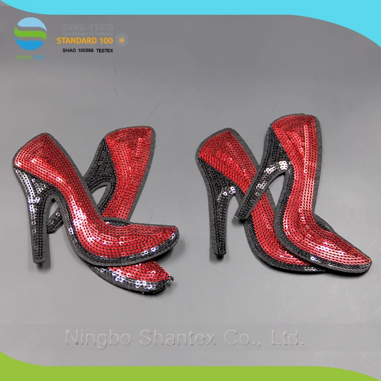 

Wholesale Factory Price Sequin Embroidery Applique high-heeled shoes adhesive patches, Rose;red;blue;gold;silver