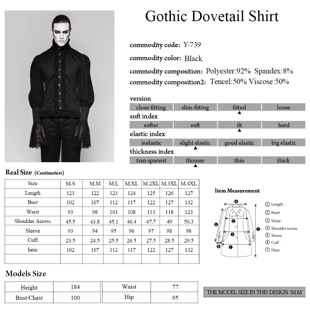 Y-739 Gothic lace puff sleeves brocade swallow-tailed men shirts