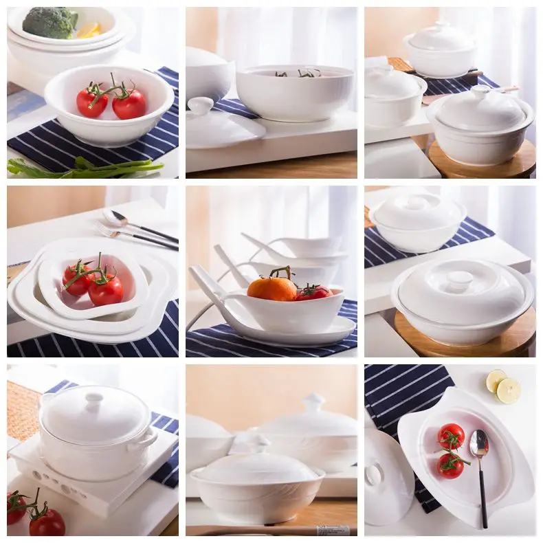 Chinese 4" 4.5" White Ceramic Soup Tureen Ladle