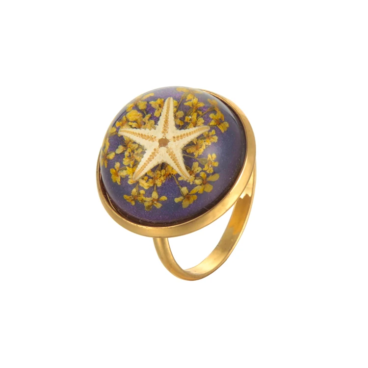 

Competitive price cheap elegant round starfish inside alloy ring gold plated jewelry, Different color