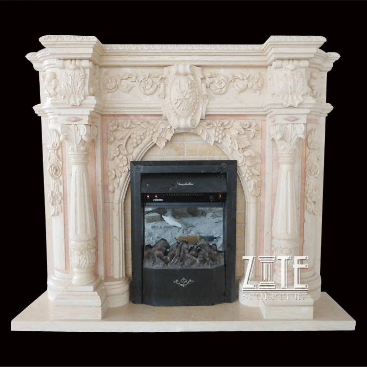 Hand Carved Indoor Used Antique Stone Marble Fireplace Mantel