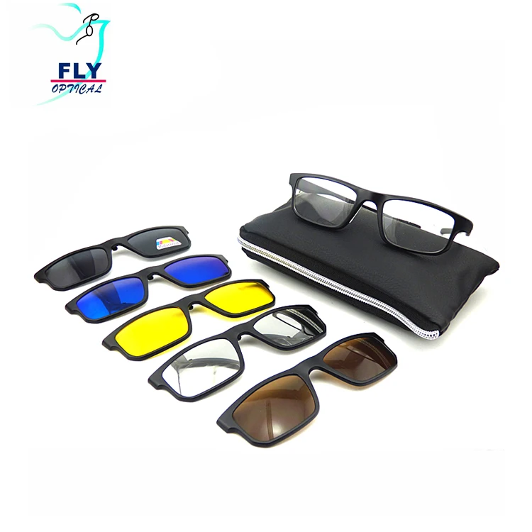 

New Wholesale UNISEX Magnetic Clip-on TR90 Frame 6 in 1 Primary Polarized and Clip-on PC lens fashion Sunglasses