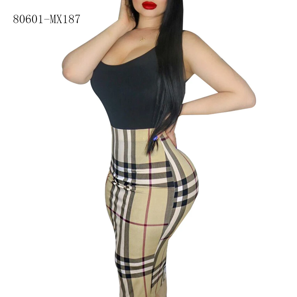 

80601-MX187 New design plaid body con casual dresses girls