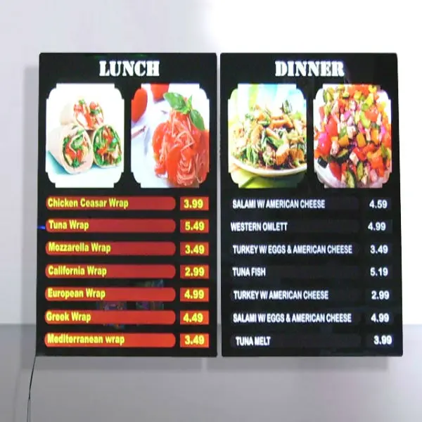 menu led price board menu display light box for hotel restaurant sign ...