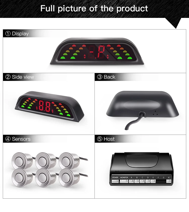 Yoelbaer Car Parking Sensors Parktronics 4 Black/Silver/White/Grey 22mm Reverse Backup Radars Sound Buzzer Beep Alarm