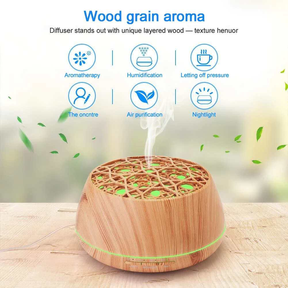 Home Electric 7 Led Change Wood Grain Aromatherapy Essential Oil Diffuser With Speaker And Wifi