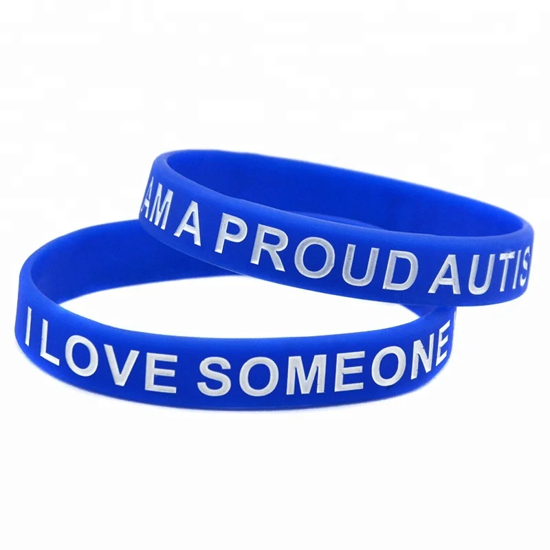 

50PCS Mix I Love Someone with Autism and I am a Proud Autism Parent Silicone Wristband, Blue