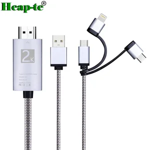 3 in 1 Lighting Type-C Micro USB to HDMI Cable for iOS and Android Devices Mirroring Cellphone Screen to TV Projector Monitor