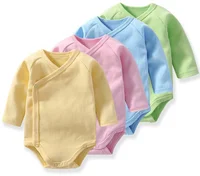 

100% Cotton Long Sleeve Kimono Baby Bodysuit Side Snap Unisex Kimono Baby Romper Onesie Plain Clothes ropa de bebe