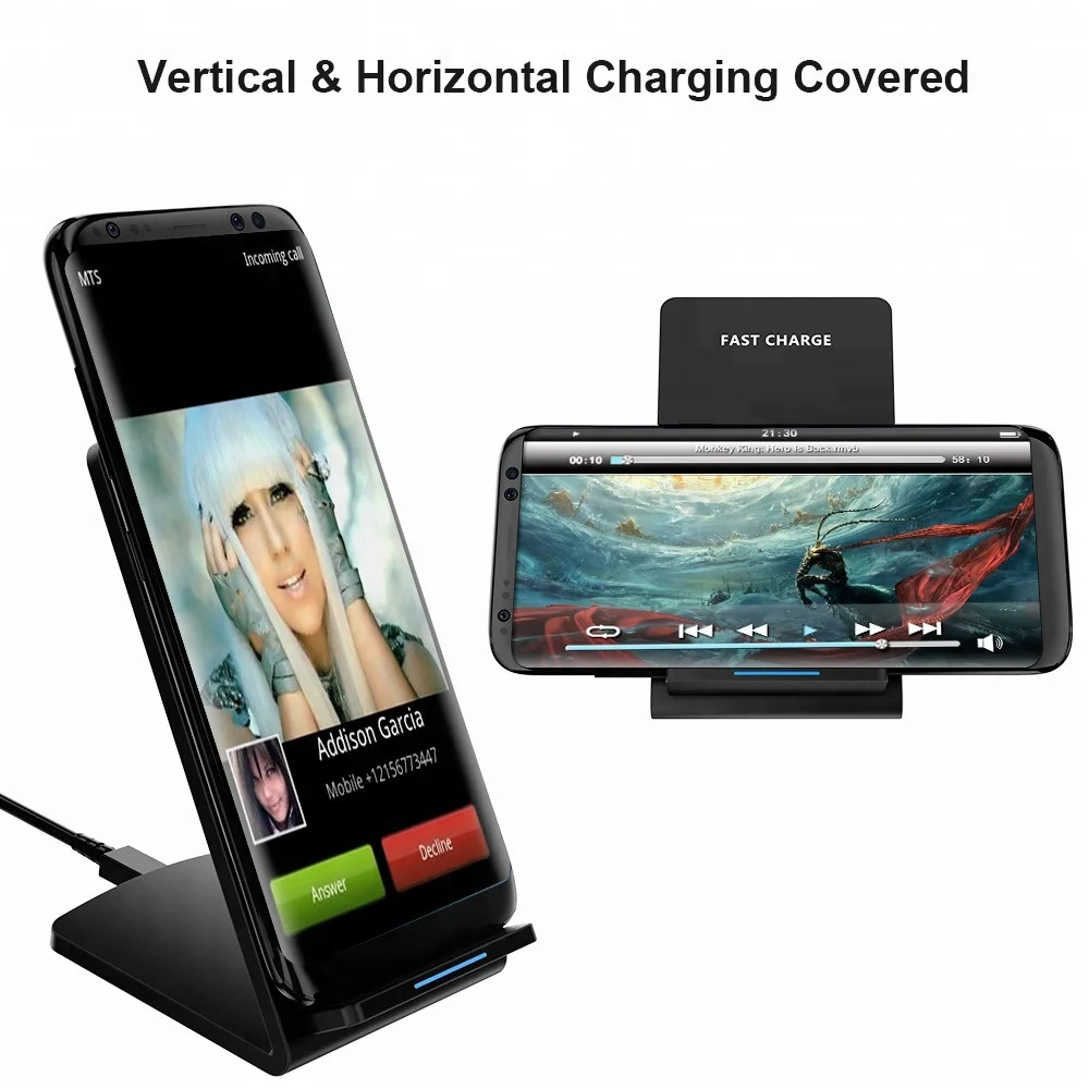 

High quality Qi Charger Stand Dual Coils 10W Fast Wireless Charging stand for Ipnone 8 for Iphone X wireless charger with fan